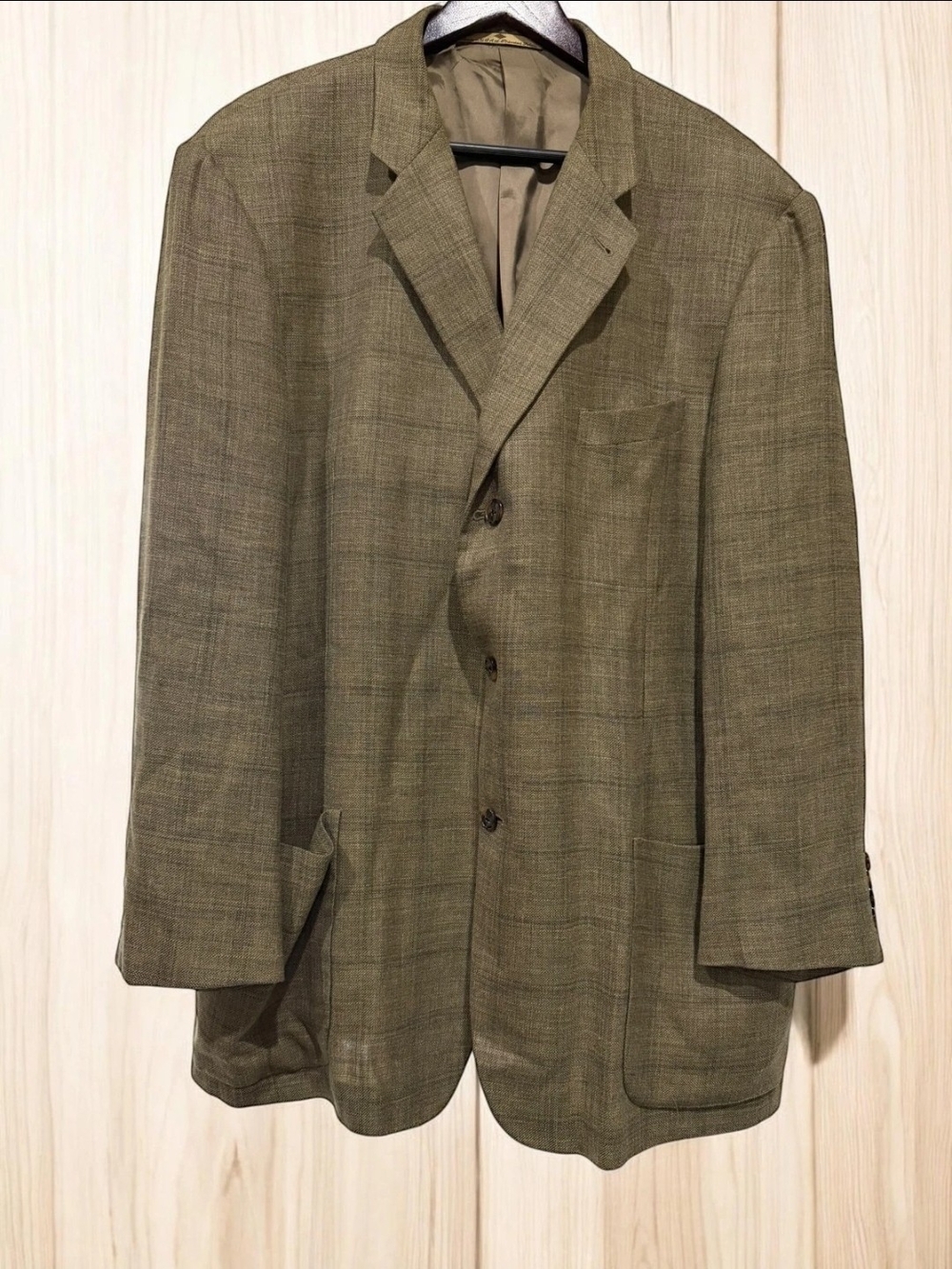 Joseph Abboud Saks Fifth Avenue Wool Linen Sport Coat Blazer 46R Olive Brown